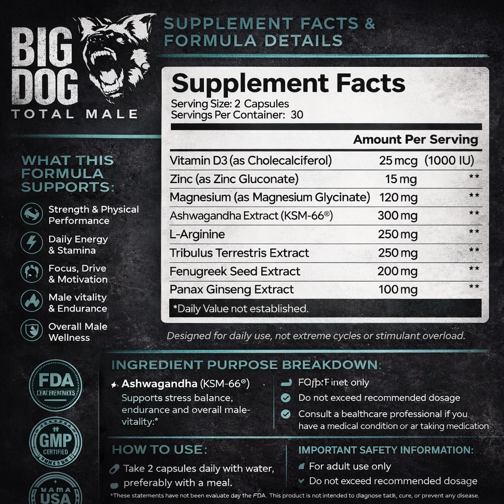 BIG DOG TOTAL MALE PILLS  - ADVANCED HEALTH SUPPORT FORMULA FOR MEN